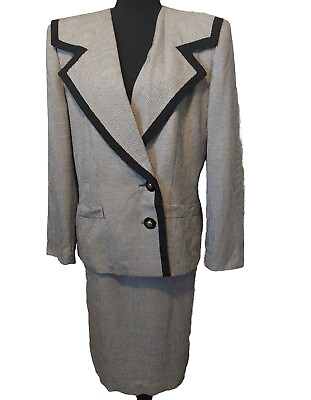 #ad Vintage 2 Piece Pencil Skirt Suit Jaqueline Ferrar Houndstooth Women#x27;s Size 12 $35.00