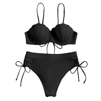 Lady Bikini Set Spaghetti Straps Wear Resistant Mermaid Underwire Bra High Waist $18.00