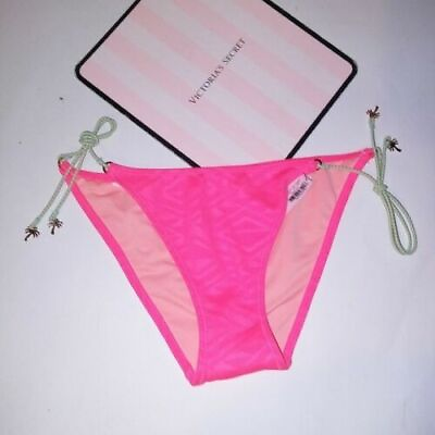 #ad Victoria Secret Swim Small Bikini Bottom Teeny Neon Pink Bungee String Swimwear $19.99