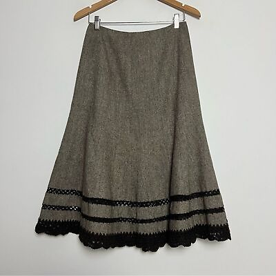 #ad Talbots Vintage Brown Wool Silk Blend Embroidered Detail Flare Hem Midi Skirt $29.99