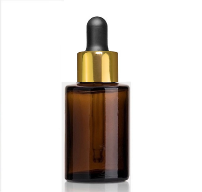 #ad 1 Oz Amber Cylinder Glass Bottle w Black Shiny Gold Glass Dropper Set of 120 $118.00