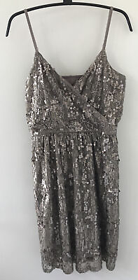 #ad Express Gunmetal Gray Sequined Sparkle Spghetti Strap Party Dress S 36quot; $31.99