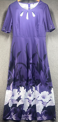 #ad Unbranded Women#x27;s Purple Floral Long Short Sleeve Maxi Dress Size Large $14.99
