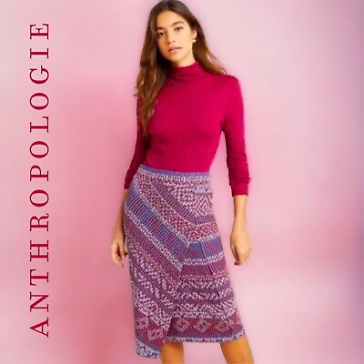 #ad Anthropologie Maeve Women L Carolina Knit Faux Wrap Midi Pencil Skirt Abstract $26.99