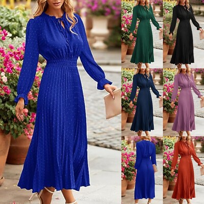 #ad Sexy Women Maxi Dresses Ladies V Neck Holiday Swing A Line Dress Long Sleeve $38.49