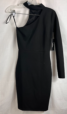#ad LULUS Black One Shoulder Choker Neckline Body Little Dress Women Size XS New $20.16