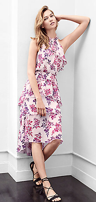 #ad NWT Express Floral Print Tiered Halter Neck Midi Dress Value $70 SZ S M Wedding $37.97