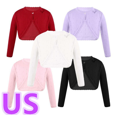 #ad US Kids Girls Long Sleeve Knitted Cardigan Bolero Shrug Sweater Wedding Cover Up $5.42