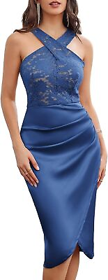 #ad #ad GRACE KARIN Women#x27;s Semi Formal Wedding Guest Dresses Lace Satin Halter Cocktail $221.97