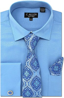 #ad #ad Men#x27;s Solid Micro Diamond Pattern Regular Fit Dress Shirts with Tie Hanky Cuffli $101.48