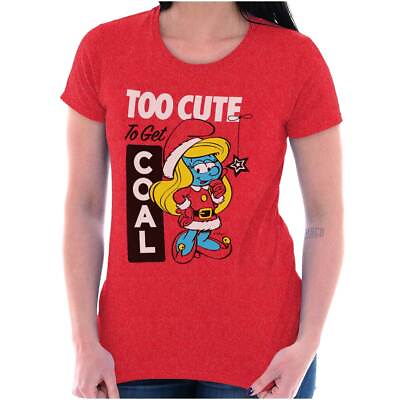 Smurfette Christmas Too Cute for Coal Xmas Graphic T Shirts for Women T Shirts $7.99