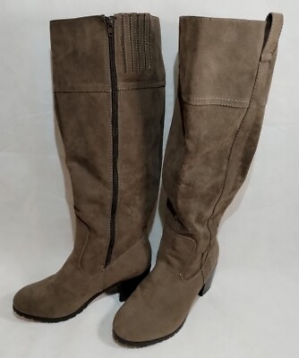 #ad Wide Leg Knee Height Brown Suede Boots with Medium Heel Wide Calf WMS 10 $56.00