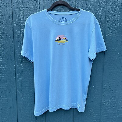 Life is Good Women#x27;s Sky Blue T Shirt Happy Hour Beach Size Large $15.00