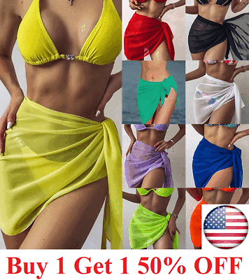 Women Chiffon Mesh Bikini Cover Up Sarong Skirt Beach Swimming Pool Wrap Dress $5.95