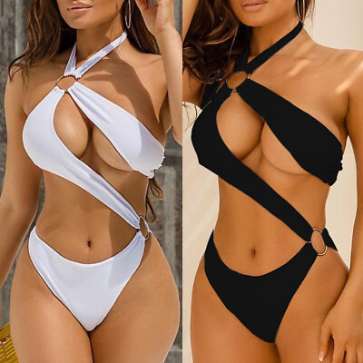 #ad New Sexy One piece Three color Hollow Metal Ring Strap Bikini Swimsuit $23.99