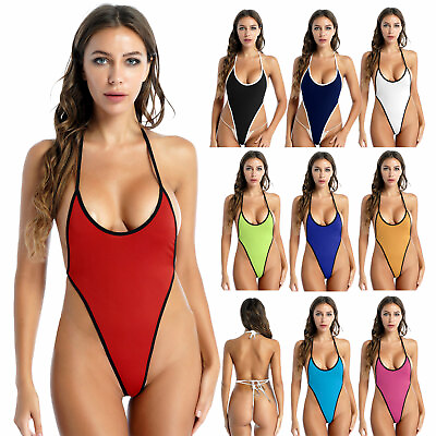 #ad US Women#x27;s Bikini Sexy One Piece Halter Swimsuit High Cut Micro Summer Monokini $9.19