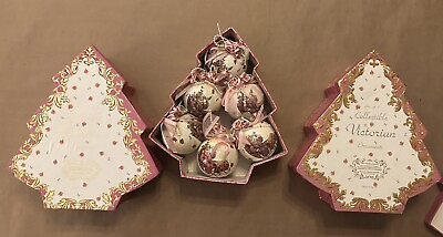 #ad 3 Vintage Dillards Pink Collectible Victorian Ornaments Set of 6 Christmas 1999 $54.99
