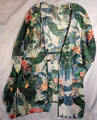 #ad Hawaiian Tropic Women#x27;s Multicolor Sheer Kimono Style Beach Cover Up Sz L $15.04