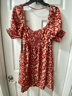 #ad Women’s Boho Red Floral Short Sleeve Front Tie Dress $16.00