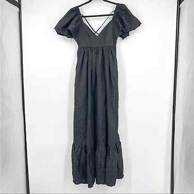 #ad En Saison Barnette Eyelet Maxi Dress Black Size XS Short Butterfly Sleeves NEW $75.00