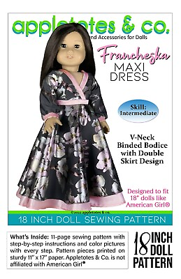 18 Inch Doll Pattern Francheska Maxi Dress American Girl Doll Sewing Pattern $11.99