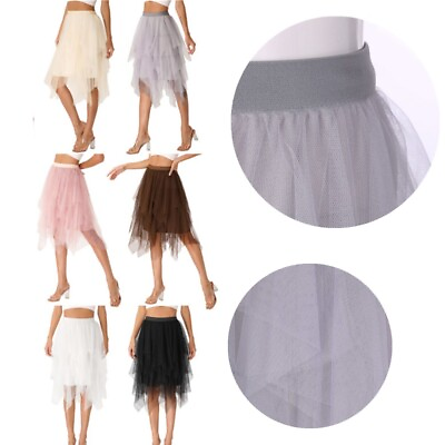Womens Elegant Layered Tulle Skirt Solid Color Elastic Waist Dance Tutu Skirts $4.64