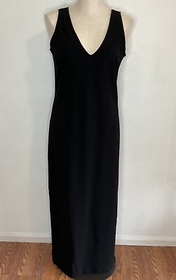 #ad Boston Proper Beyond Travel V Neck Versatile Black Sleeveless Maxi Dress Sz M $39.00