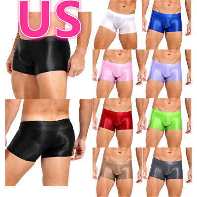 #ad #ad US Men Glossy Boxer Swim Trunks Shorts Bikini Briefs Underwear Low Rise Swimwear $8.37