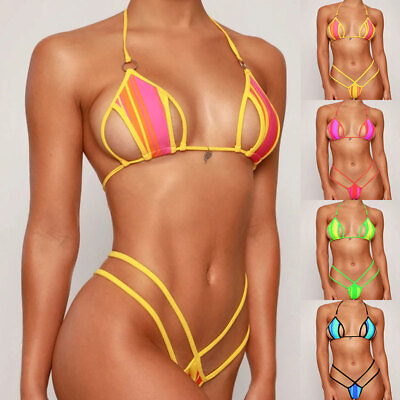 #ad #ad Wome Mini Push up Micro Bra Bikini Set Triangle Swimwear Swimsuit Bathing Beach $9.37