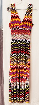 #ad Maxi Dress Sleeveless Zig Zag V Neck V Back Full Length Long $9.99