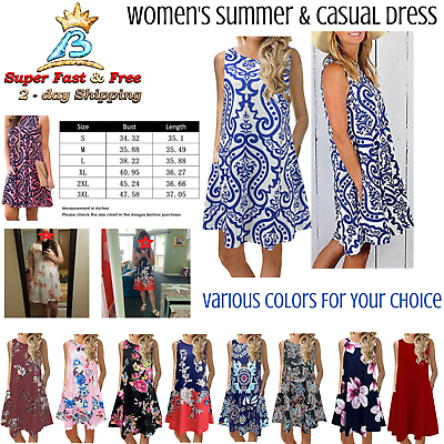 #ad Women Casual Summer Dresses Sleeveless Beach Vest Sundress Floral Print Shirt $41.30