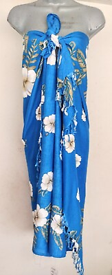 Sarong Thai Fringed Pareo Blue Hibiscus Dress Skirt Beach Cover Wrap🌺 $16.49