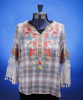 #ad John Mark Starwood Women#x27;s Boho Tunic Top Embroidered Lace with tassels Size M $29.95