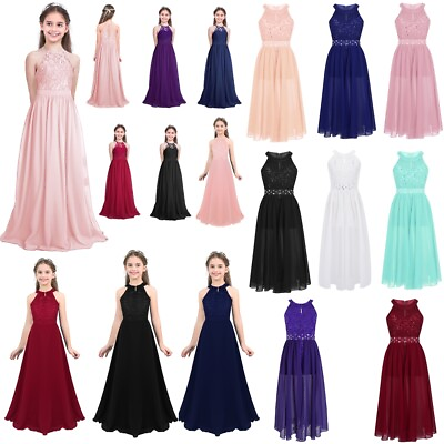 #ad Kids Girls Lace Chiffon Romper Dresses Wedding Birthday Party Dance Maxi Gowns $34.77