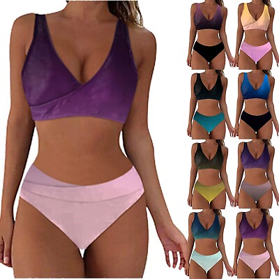 #ad #ad Women Bikini Set High Waisted Plus Size Breathable Bating Beachwear $14.39