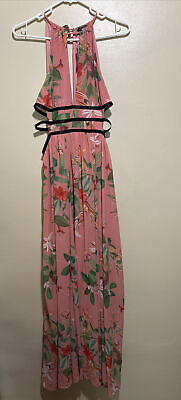 #ad Express Floral Maxi Dress Open Sides Cutout Pink Size M Medium NWT $55.00
