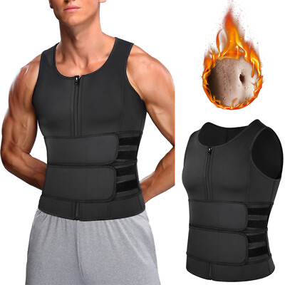 #ad Men Neoprene Sauna Vest Sweat Body Shaper Waist Trainer Fat Burner Abdomen Belt $22.99