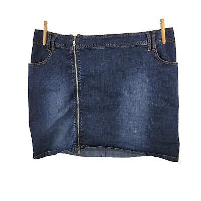 #ad Vtg Y2K Venezia Denim Mini Skirt Plus size 24 45quot; Waist Jean low rise side zip $18.35
