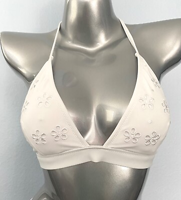 #ad Victorias Secret Swim Bikini Top Wireless White Eyelet Halter Bikini Top Large L $29.99