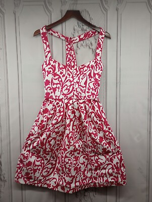 #ad Nicole Miller Studio One Dress SZ 4 Tie Halter Pink Paisley Fit amp; Flare Pockets $29.95