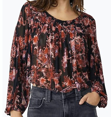 #ad Free People Top Womens XL Floral Sheer Flowy Boho Up For Anything $39.99
