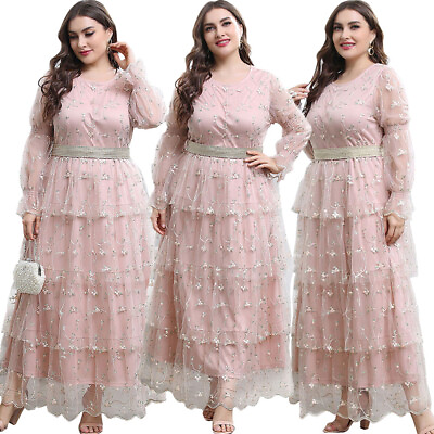 Evening Women Plus Size Long Dress Embroidery Kaftan Elegant Party Gown Wedding $32.89