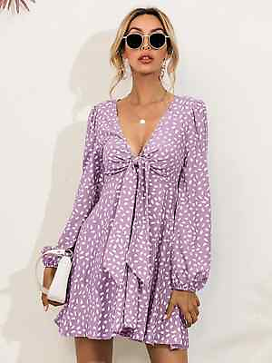 Vintage Womens Sun Dress Purple Tie front Summer Size XS Boutique Boho Print $23.99