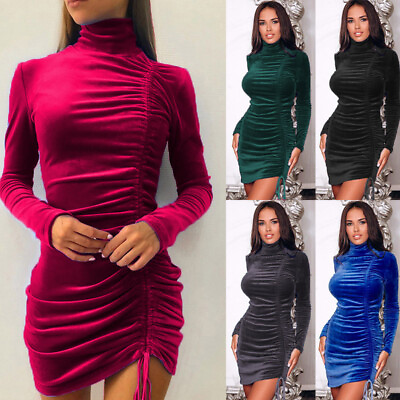 Womens High Neck Bodycon Dress Ladies Holiday Evening Party Short Mini Dresses $15.63