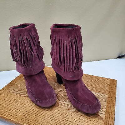 #ad Born Banbury Womens Boots Size 6.5 Burgundy Suede Fringed $69.99