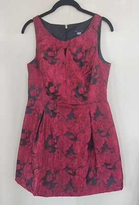 #ad Tommy Hilfiger Red Rose amp; Black Cocktail Dress Size 6 Jacquard Fit amp; Flare $32.79