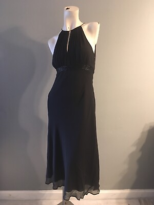 #ad ANNE KLEIN 100% Silk Black Lace Sequins Drop Waist Cocktail Evening Dress Size 4 $40.00