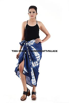 #ad Cotton Sarongs Tie Dye Sarong Indigo Blue Sexy Pareo Beach Cover Up Wrap Skirt $28.99