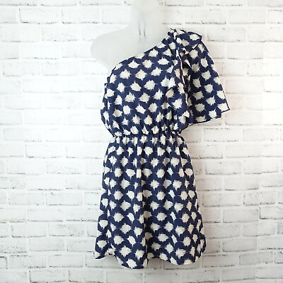 #ad Summer dress with asymmetrical neckline size extra small navy blue and white $17.80
