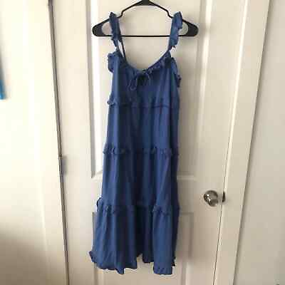 #ad J Crew BB453 NWT Woman#x27;s Size XXS Tiered Knit Keyhole Maxi Dress in Summery Blue $41.65